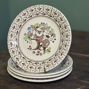 Johnson Brothers Sugar and Spice Ironstone Plates Set of 4 Owl Folk Art England